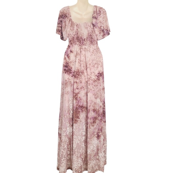 Baltic Born Maxi Dress S Dusty Rose Pink Velvet Floral V-Neck Romantic Gown - Picture 4 of 11